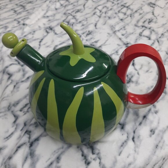 Vintage 90s Copco Watermelon Theme Enamel Metal Teapot Whistling Tea Kettle Pot - Picture 3 of 11